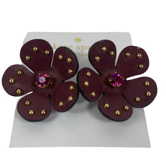 NEW Kate Spade Leather 3D Floral Earrings Russet Red - Picture 5 of 7